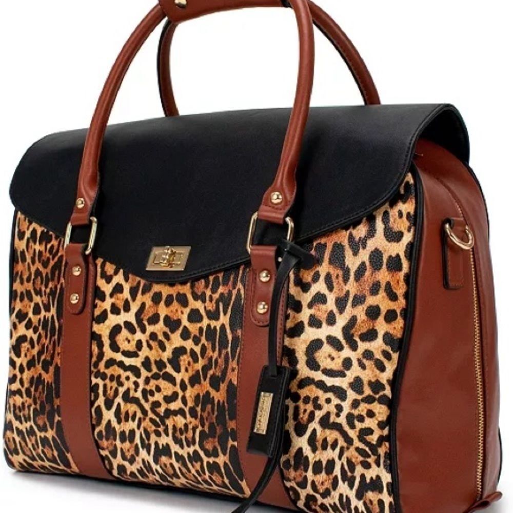 BADGLEY MISCHKA Leopard Travel Tote Weekender Tote Bag Travel Carry-On Purse
